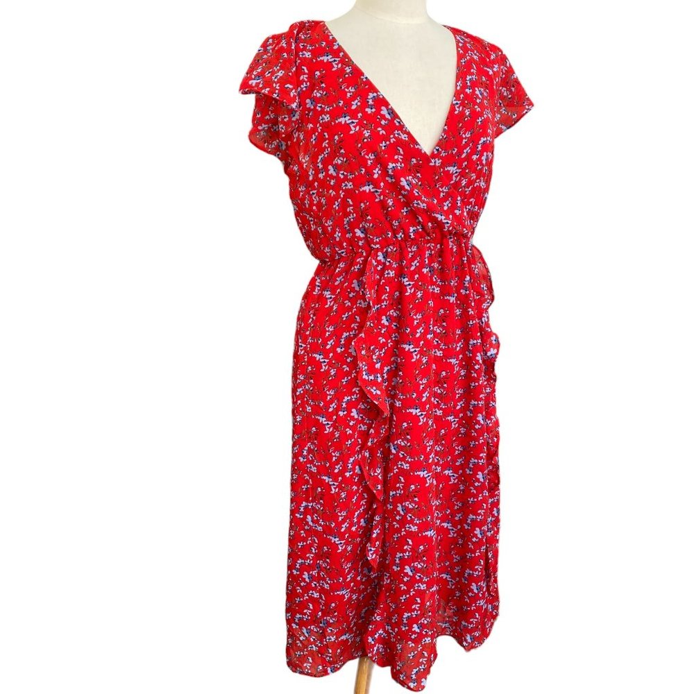 Dip Chiffon Ditsy Floral Faux Wrap Midi Dress Y2K 90s Cottagecore Prairie Sz 6